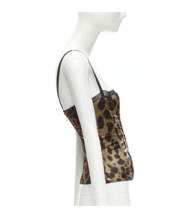 Women's DOLCE GABBANA Vintage brown leopard lace trimmed boned corset top S