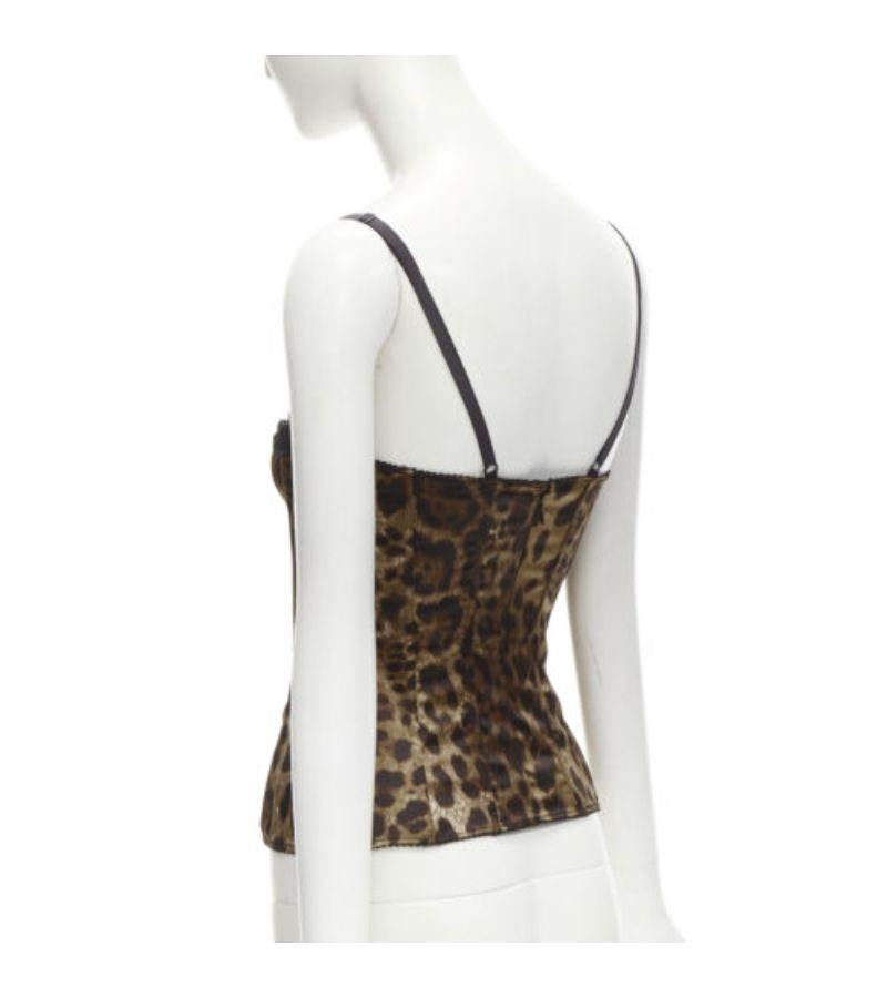 DOLCE GABBANA Vintage brown leopard lace trimmed boned corset top S 1