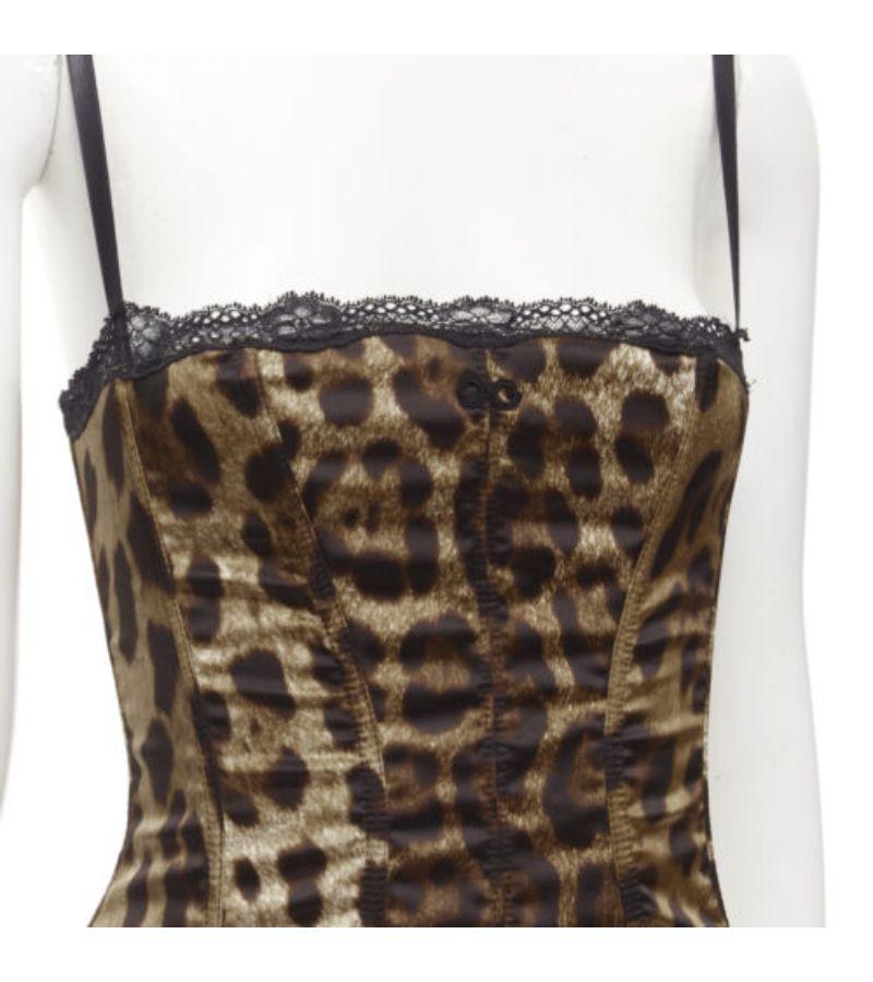 DOLCE GABBANA Vintage brown leopard lace trimmed boned corset top S 2