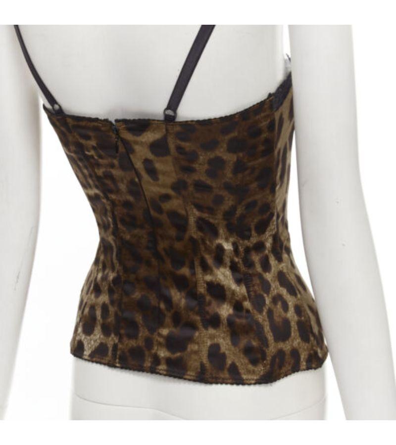 DOLCE GABBANA Vintage brown leopard lace trimmed boned corset top S 3