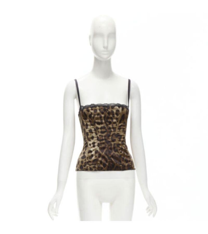 DOLCE GABBANA Vintage brown leopard lace trimmed boned corset top S 5