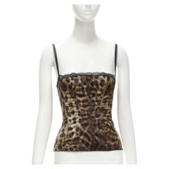 DOLCE GABBANA Vintage brown leopard lace trimmed boned corset top S