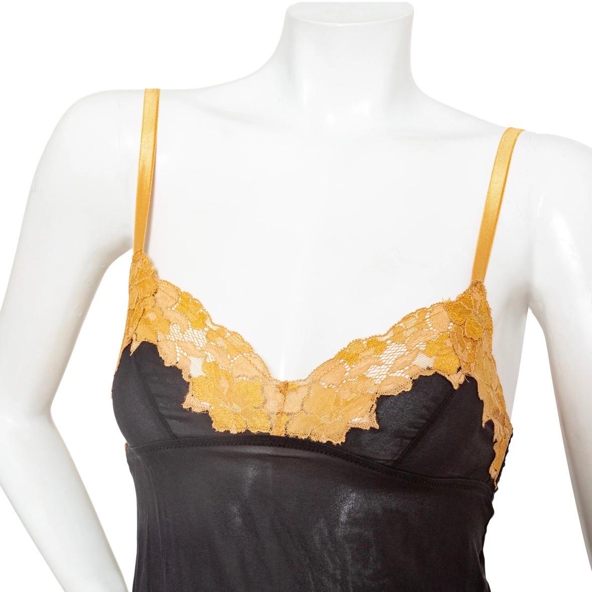 Dolce & Gabbana Vintage Brown Silk and Yellow Lace Cami Top (2000s) For Sale 1