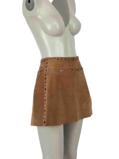 Dolce & Gabbana Vintage Brown Suede Eyelet Skirt Size S