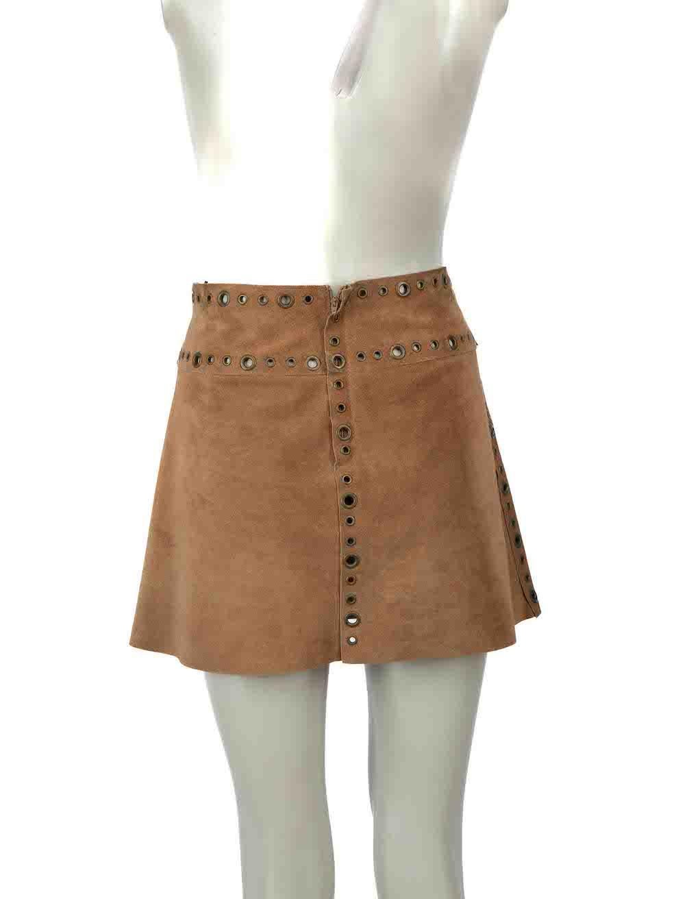 Dolce & Gabbana Vintage Brown Suede Eyelet Skirt Size S In Good Condition In London, GB