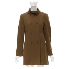 DOLCE GABBANA Vintage brown wool blue floral lined double breasted coat IT42 M