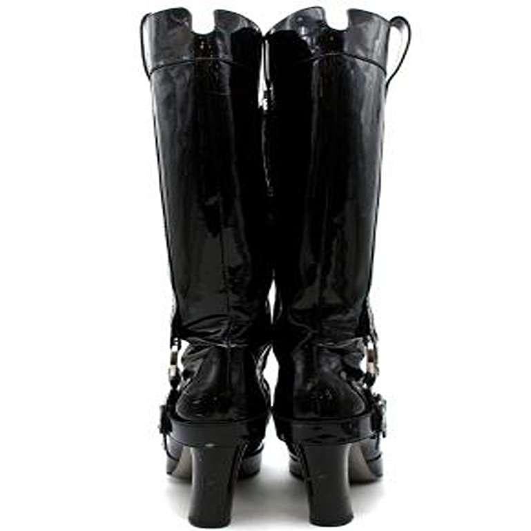 Dolce & Gabbana Vintage Buckle Detail Black Patent Tall Boots In Good Condition For Sale In London, GB