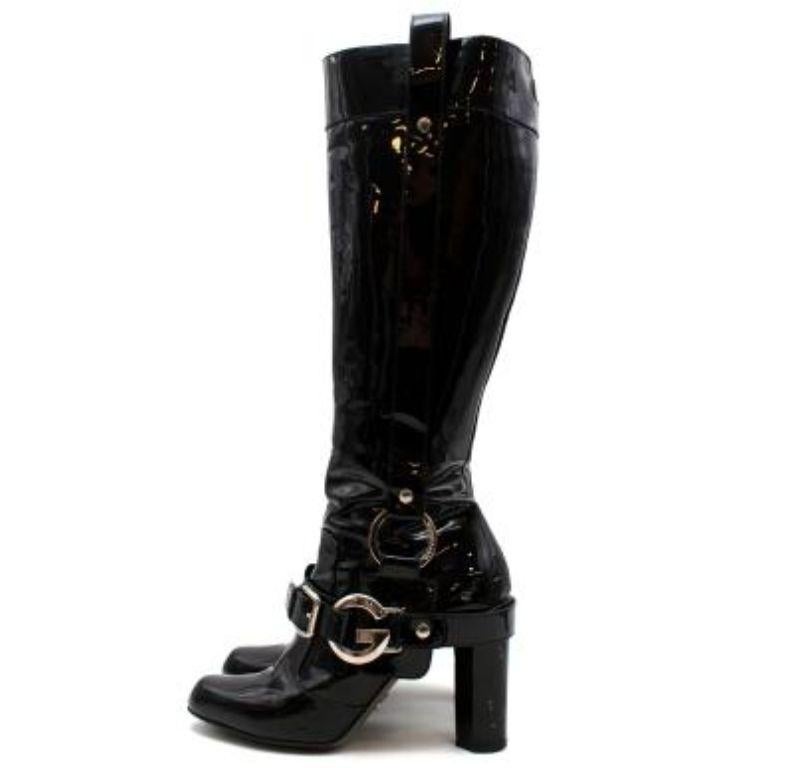 Women's Dolce & Gabbana Vintage Buckle Detail Black Patent Tall Boots For Sale