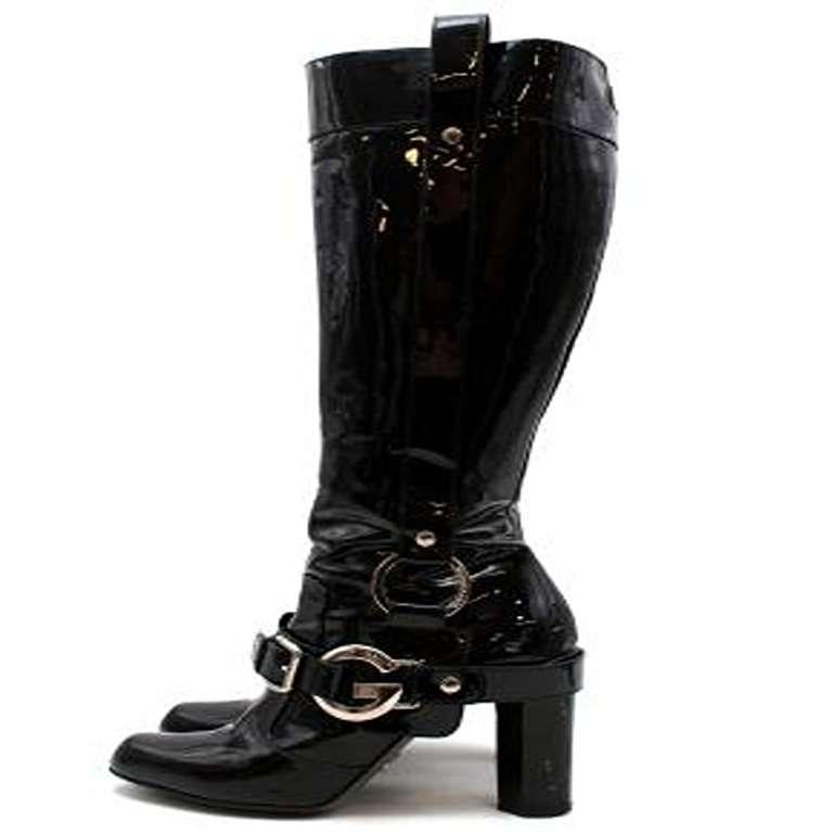 Women's Dolce & Gabbana Vintage Buckle Detail Black Patent Tall Boots For Sale