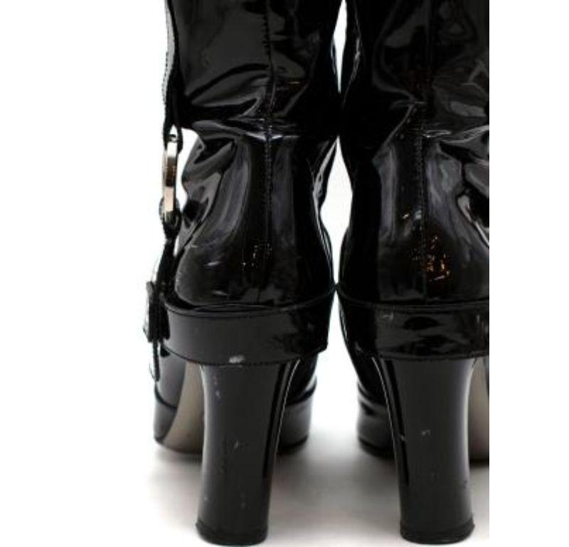 Dolce & Gabbana Vintage Buckle Detail Black Patent Tall Boots For Sale 1
