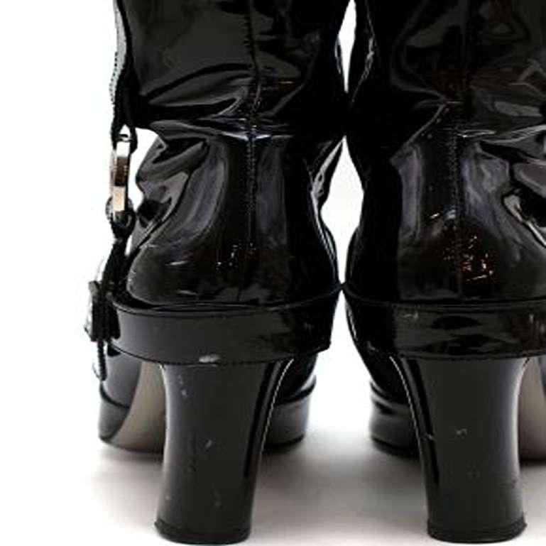 Dolce & Gabbana Vintage Buckle Detail Black Patent Tall Boots For Sale 1