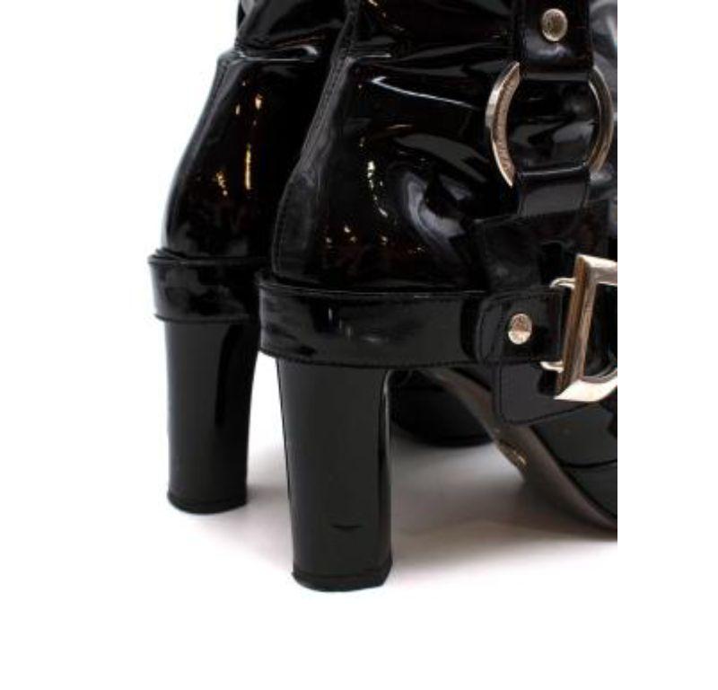 Dolce & Gabbana Vintage Buckle Detail Black Patent Tall Boots For Sale 2