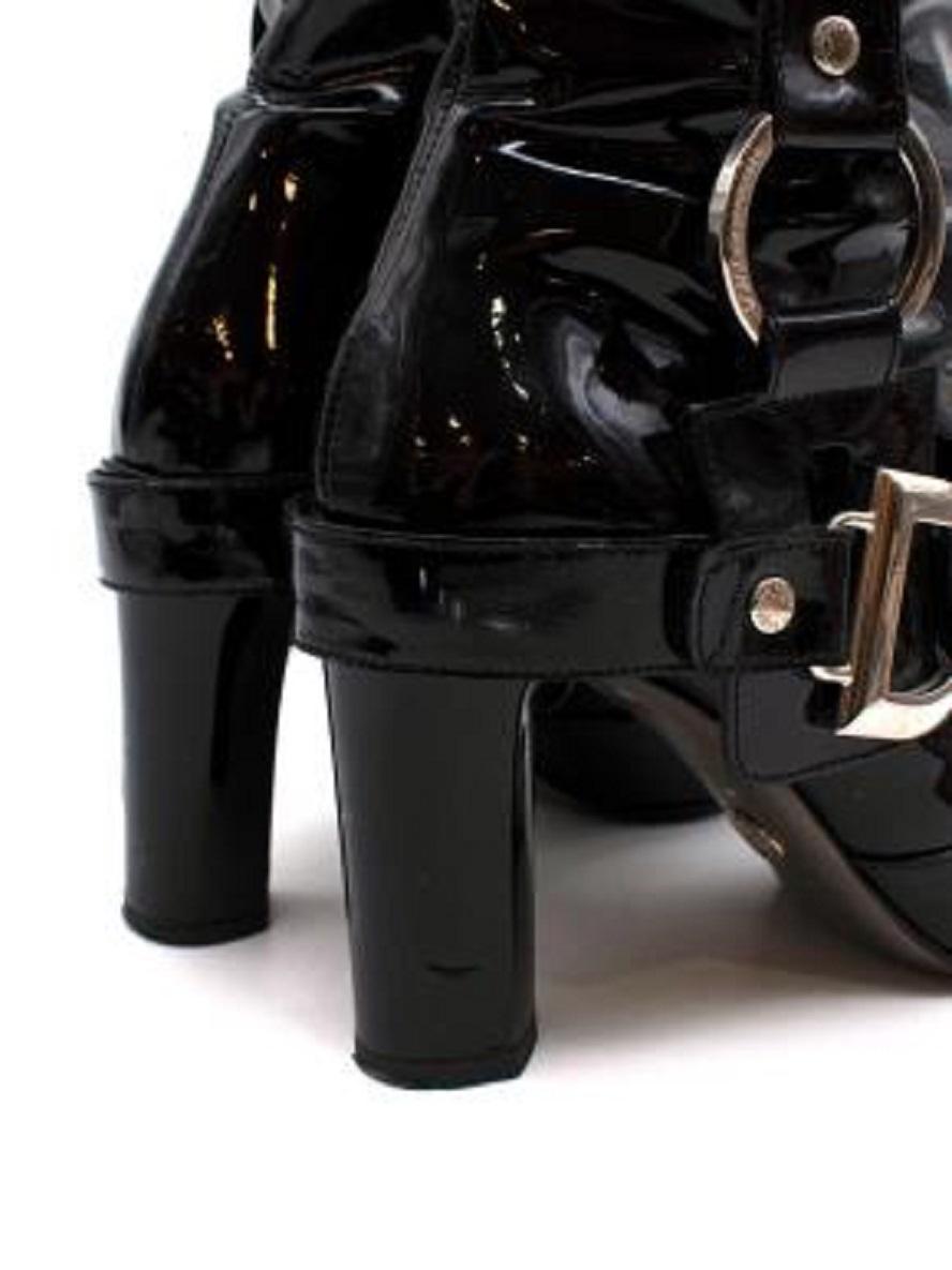 Dolce & Gabbana Vintage Buckle Detail Black Patent Tall Boots For Sale 2