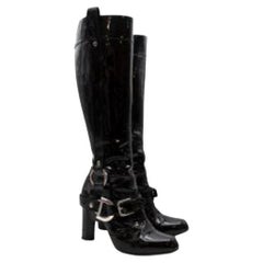 Dolce & Gabbana Vintage Buckle Detail Black Patent Tall Boots