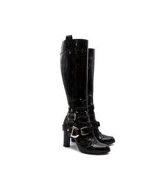 Dolce & Gabbana Vintage Buckle Detail Black Patent Tall Boots
