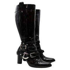 Dolce & Gabbana Vintage Buckle Detail Black Patent Tall Boots