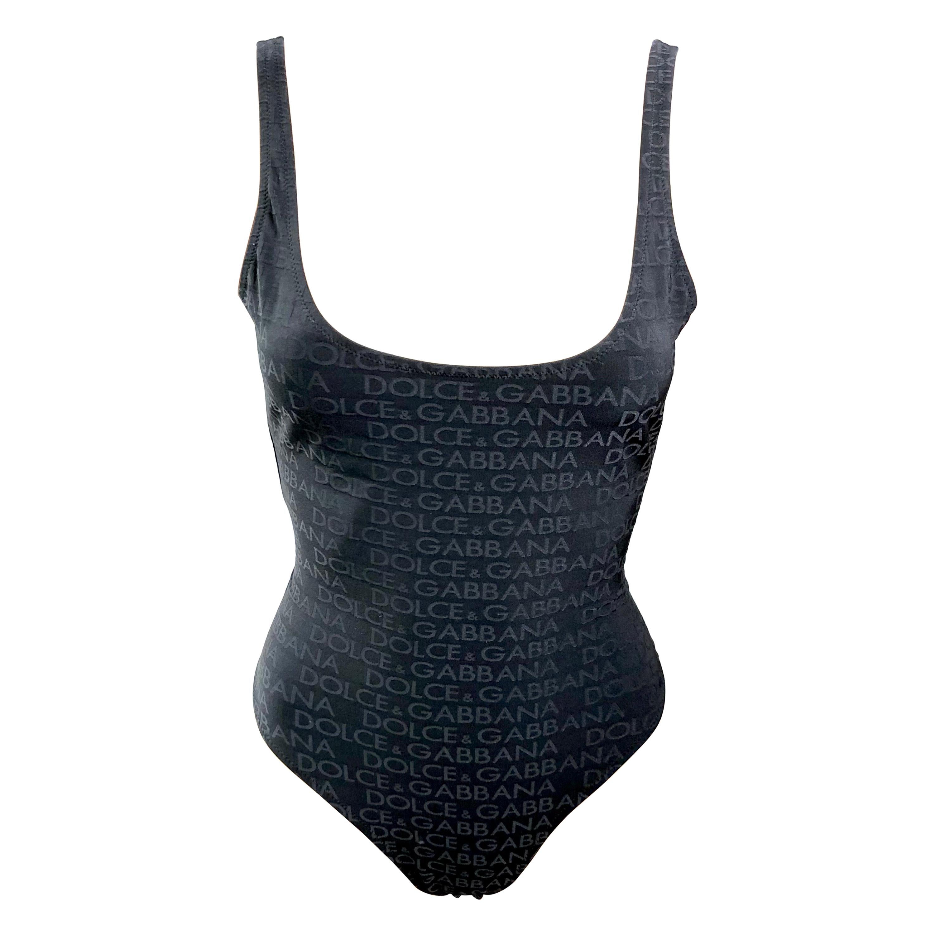 Maillot de bain body noir vintage Dolce & Gabbana avec logo et monogramme, circa 1990 en vente