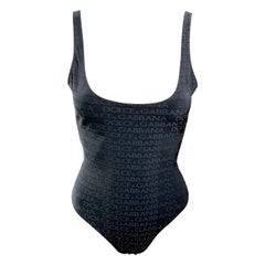 Dolce & Gabbana Vintage c.1990 Logo Monogram Black Bodysuit Swimsuit Swimwear