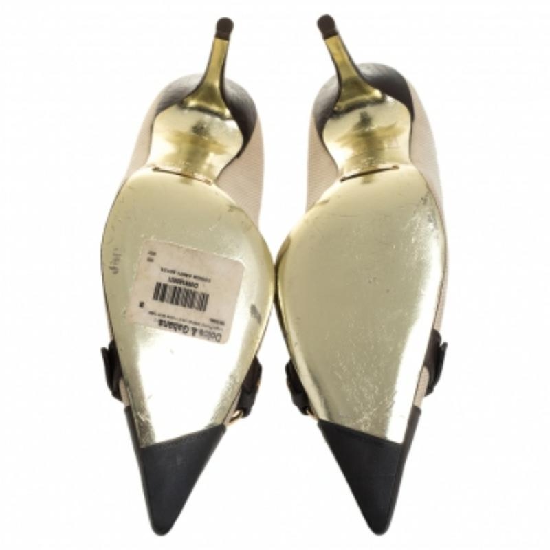 Dolce & Gabbana Vintage Canvas And Leather Logo Embellished Cap Toe Pumps Size38 For Sale 1