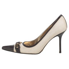Dolce & Gabbana Vintage Canvas And Leather Logo Embellished Cap Toe Pumps Size38