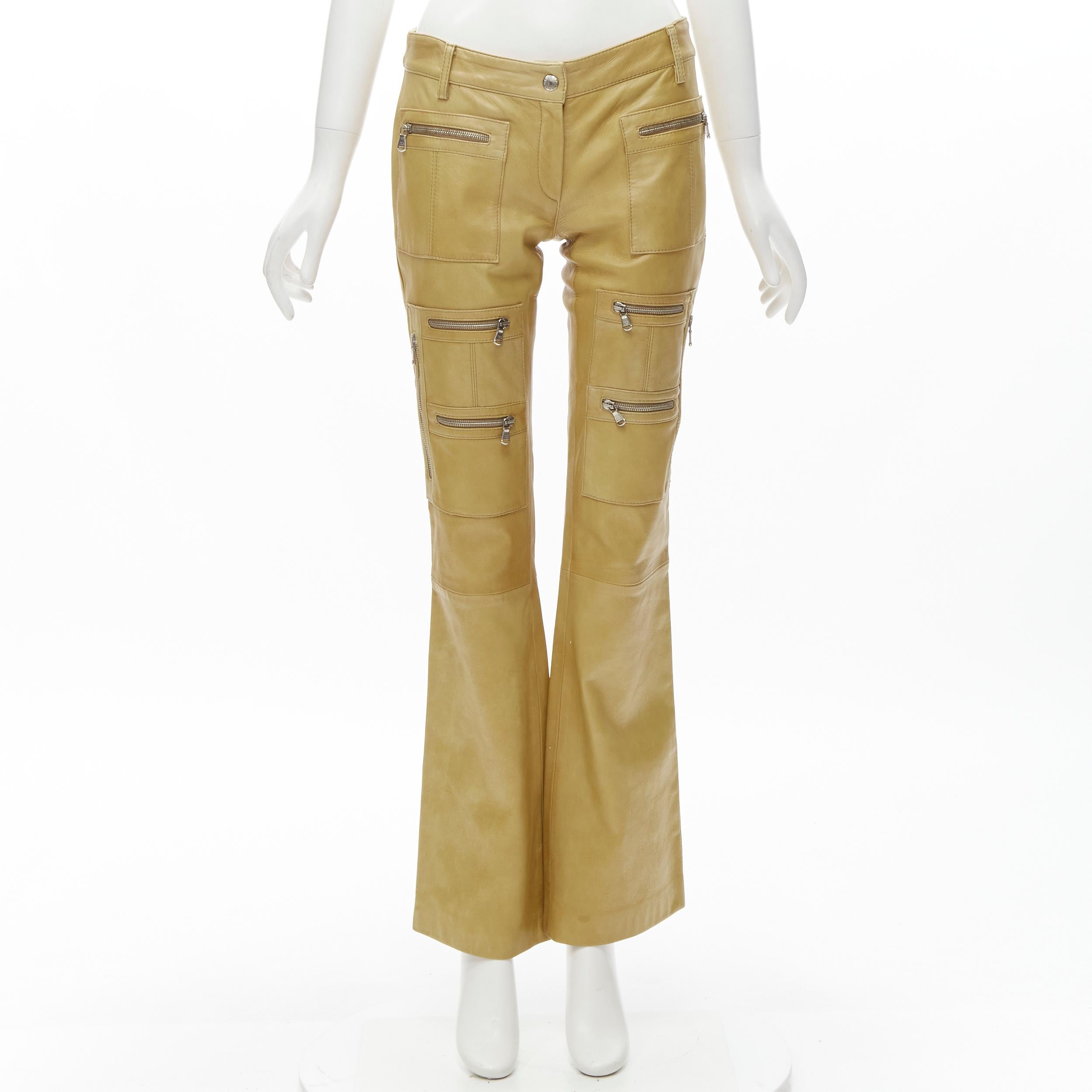 DOLCE GABBANA Vintage cargo zip pockets leather flared pants IT40 S For Sale 5