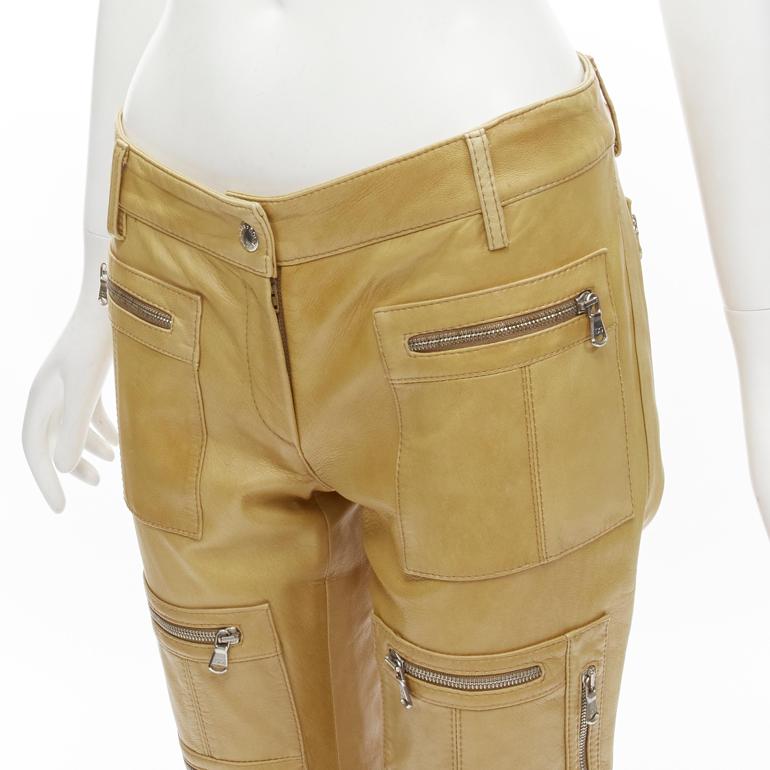 DOLCE GABBANA Vintage cargo zip pockets leather flared pants IT40 S 
Reference: TGAS/C01253 
Brand: Dolce Gabbana 
Material: Leather 
Color: Brown 
Pattern: Solid 
Closure: Zip 
Extra Detail: Full leather pants. Silver-tone hardware. Patch pockets