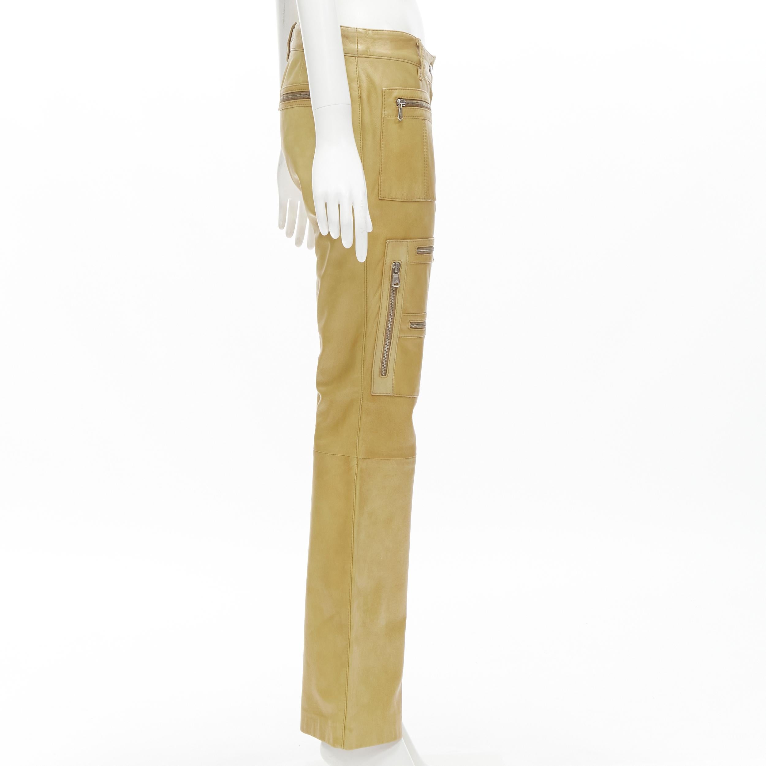 DOLCE GABBANA Vintage cargo zip pockets leather flared pants IT40 S In Excellent Condition For Sale In Hong Kong, NT
