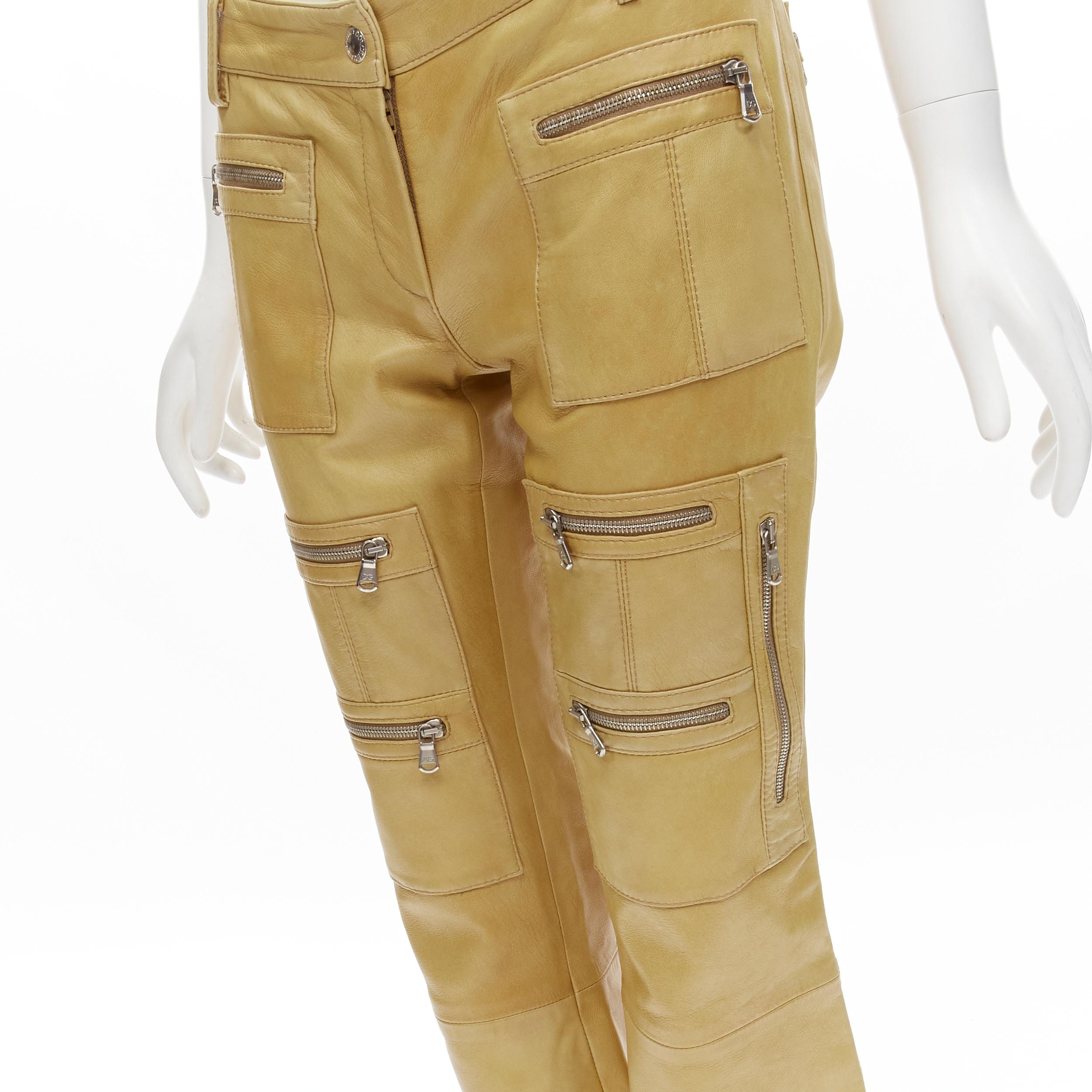 DOLCE GABBANA Vintage cargo zip pockets leather flared pants IT40 S For Sale 2