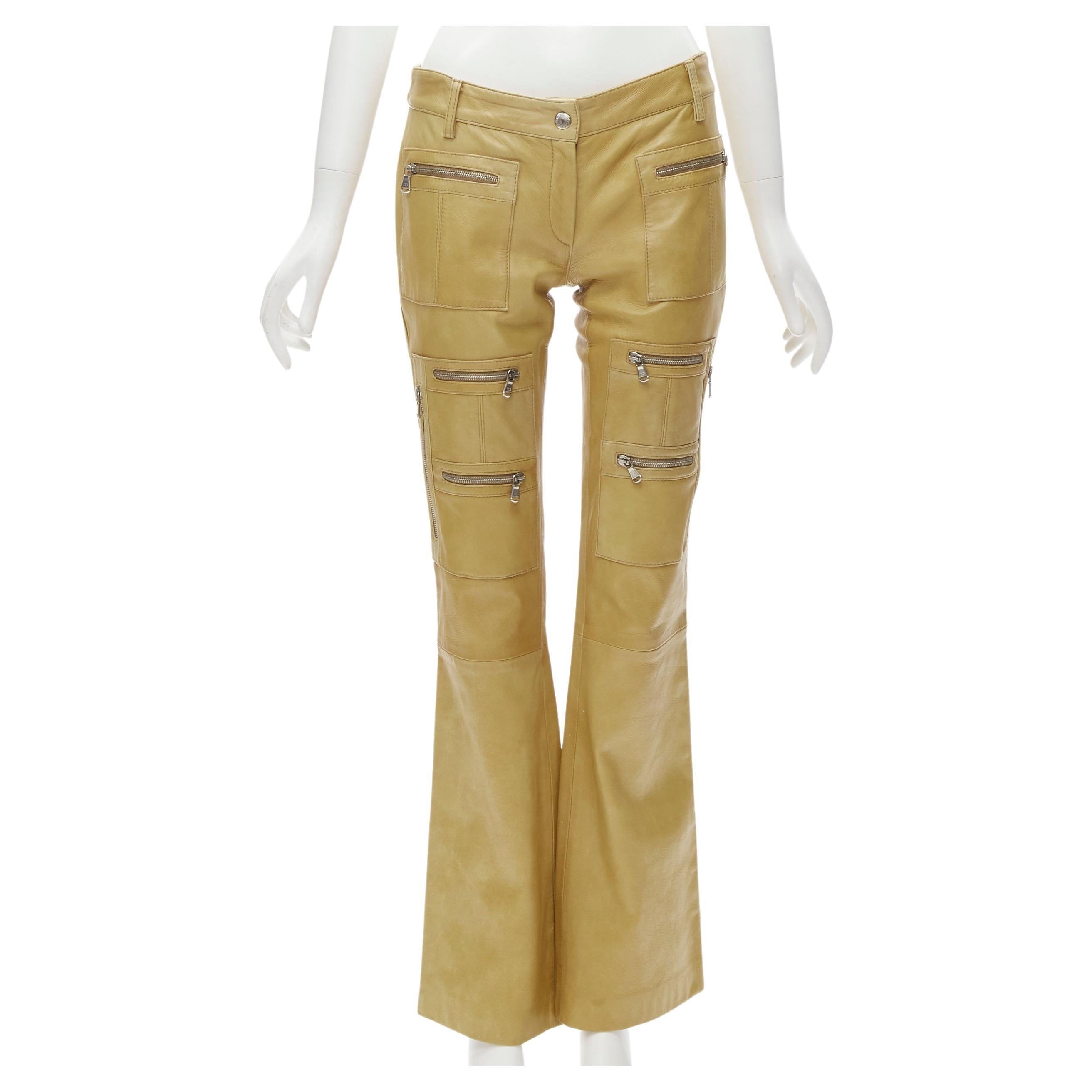 DOLCE GABBANA Vintage cargo zip pockets leather flared pants IT40 S For Sale
