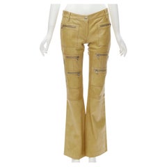 DOLCE GABBANA Vintage pantalon évasé en cuir avec poches zippées IT40 S