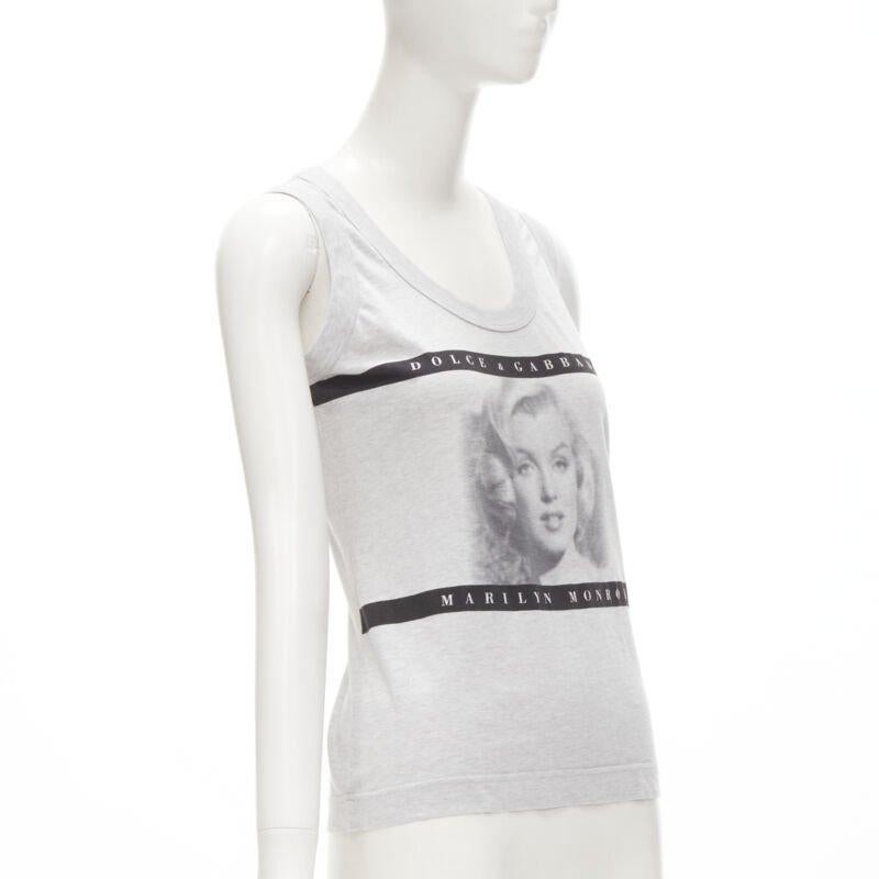 DOLCE GABBANA Camiseta de tirantes gris con estampado Y2K Vintage Cinematic Actress IT38 XS Gris en venta