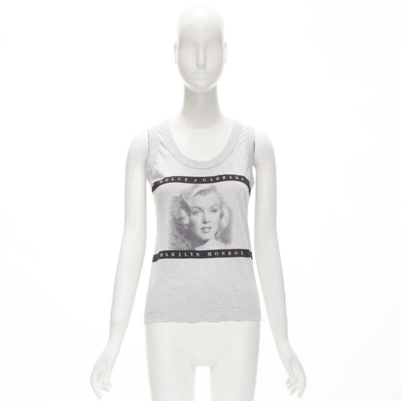 DOLCE GABBANA Camiseta de tirantes gris con estampado Y2K Vintage Cinematic Actress IT38 XS en venta 4