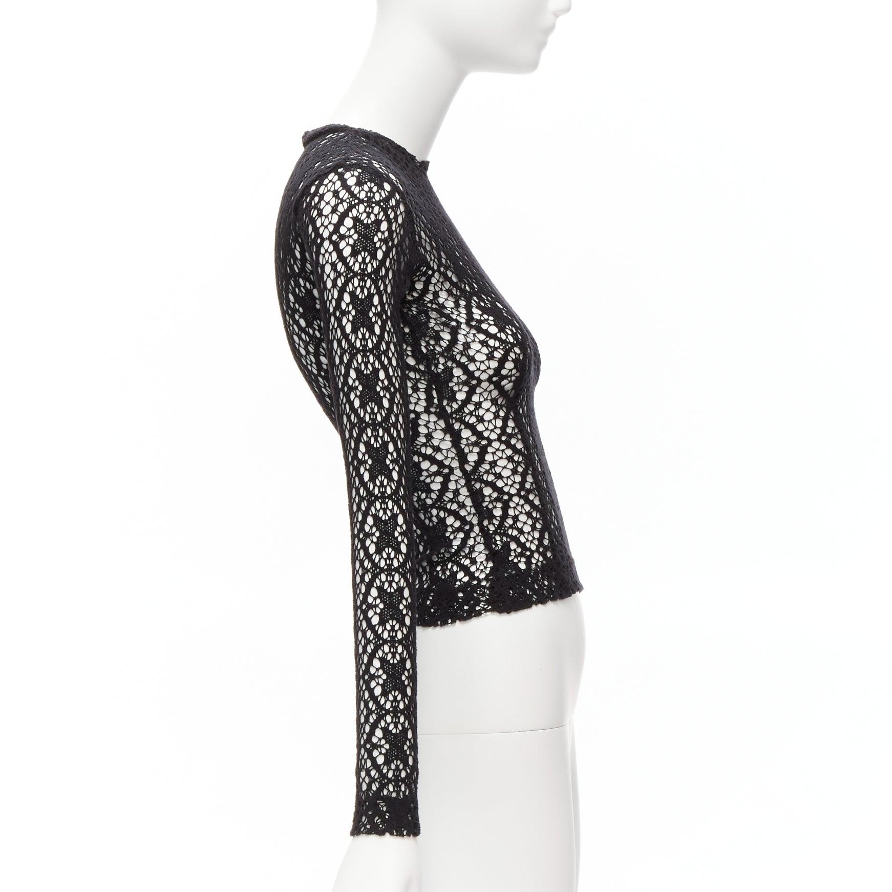 DOLCE GABBANA Vintage cotton floral lattice lace sheer long sleeve top IT38 XS In Excellent Condition For Sale In Hong Kong, NT