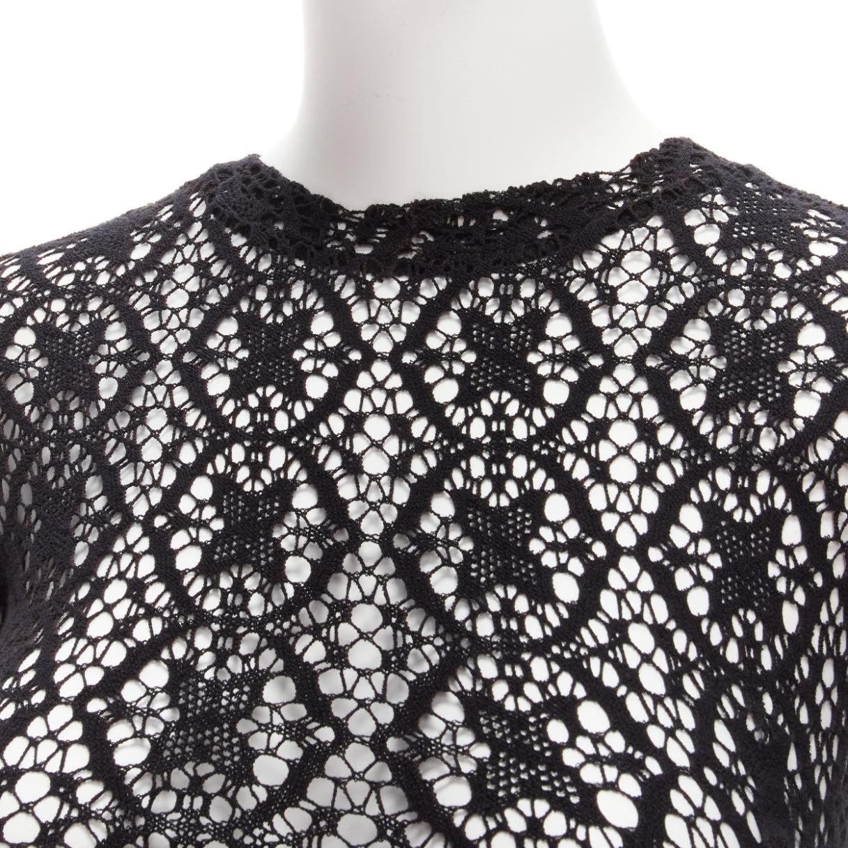 DOLCE GABBANA Vintage cotton floral lattice lace sheer long sleeve top IT38 XS For Sale 2