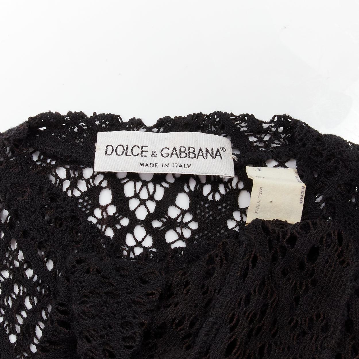 DOLCE GABBANA Vintage cotton floral lattice lace sheer long sleeve top IT38 XS For Sale 3