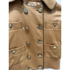 Dolce & Gabbana Vintage Cropped Tan Leather Jacket Sz 40 with DG Logo