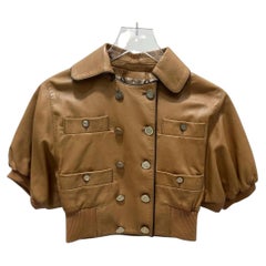 Dolce & Gabbana Vintage Cropped Tan Leather Jacket Sz 40 with DG Logo