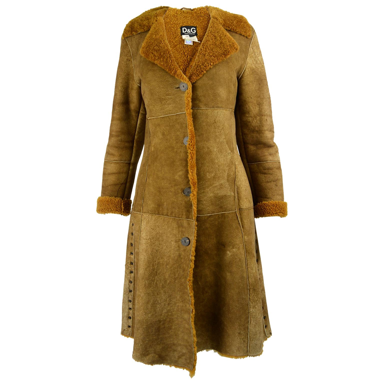 Dolce and Gabbana Vintage D&G Distressed Sheepskin Shearling Coat For ...
