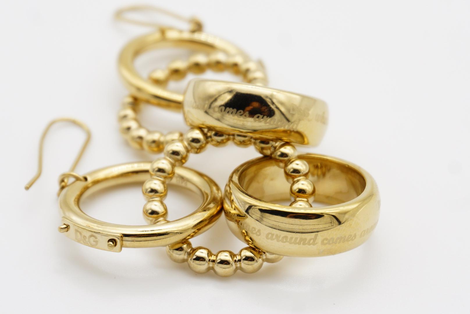 DOLCE & GABBANA Vintage D&G Glow Dots Trio Circle Drop Hoop Hook Gold Earrings For Sale 7