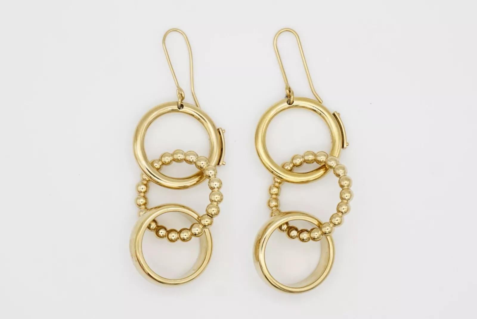 DOLCE & GABBANA Vintage D&G Glow Dots Trio Circle Drop Hoop Hook Gold Earrings For Sale 8