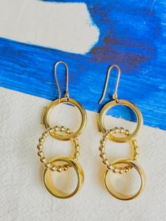 DOLCE & GABBANA Vintage D&G Glow Dots Trio Circle Drop Hoop Hook Gold Earrings