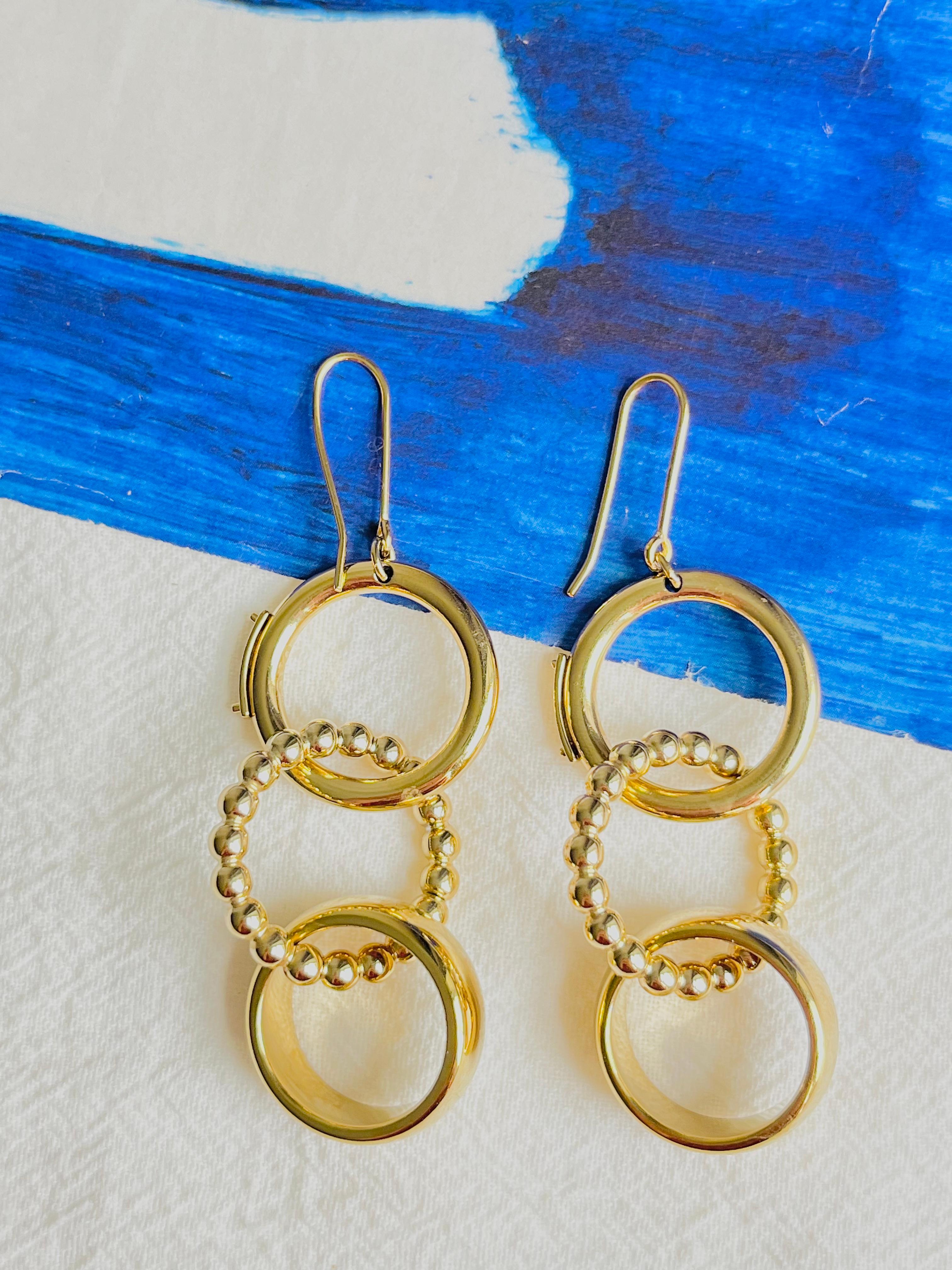 Art Deco DOLCE & GABBANA Vintage D&G Glow Dots Trio Circle Drop Hoop Hook Gold Earrings For Sale