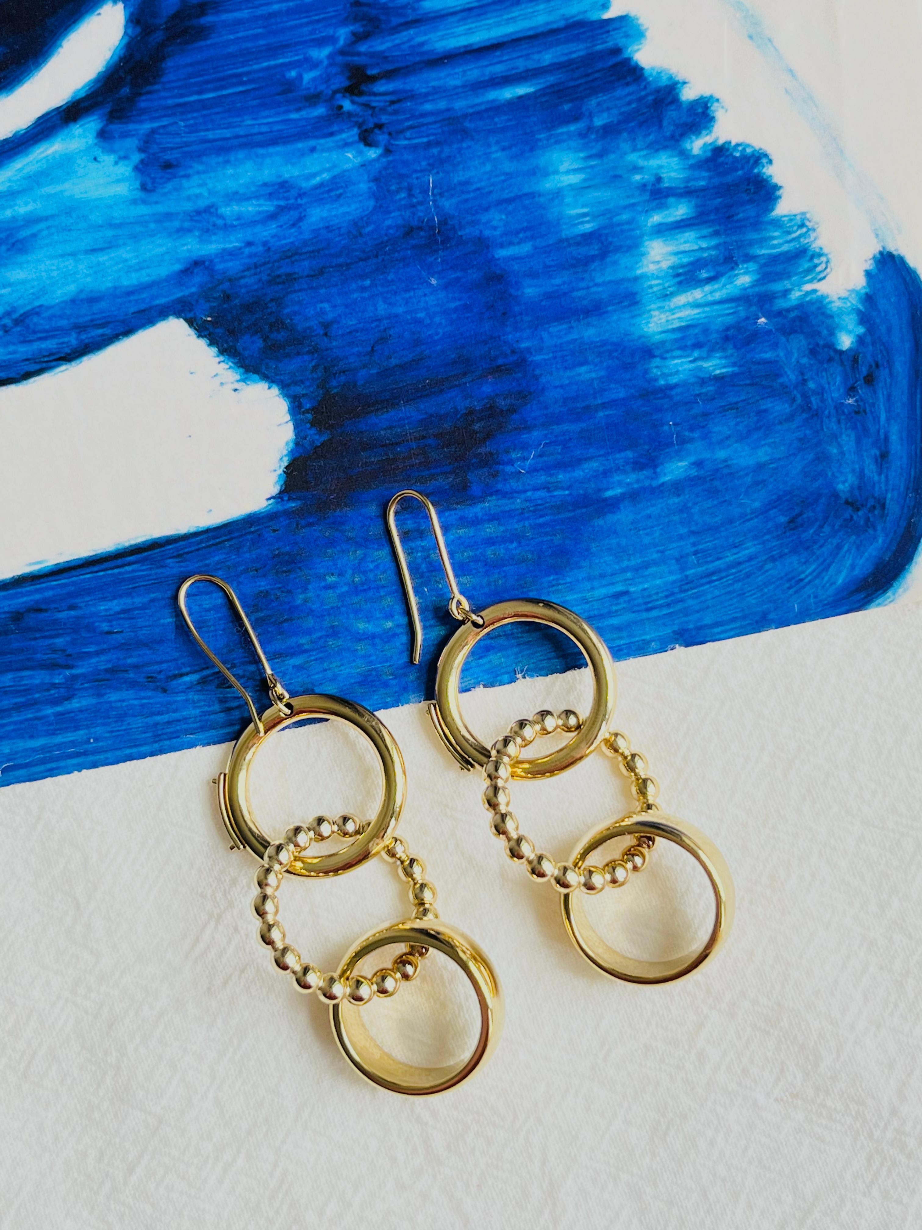 DOLCE & GABBANA Vintage D&G Glow Dots Trio Circle Drop Hoop Hook Gold Earrings In Excellent Condition For Sale In Wokingham, England