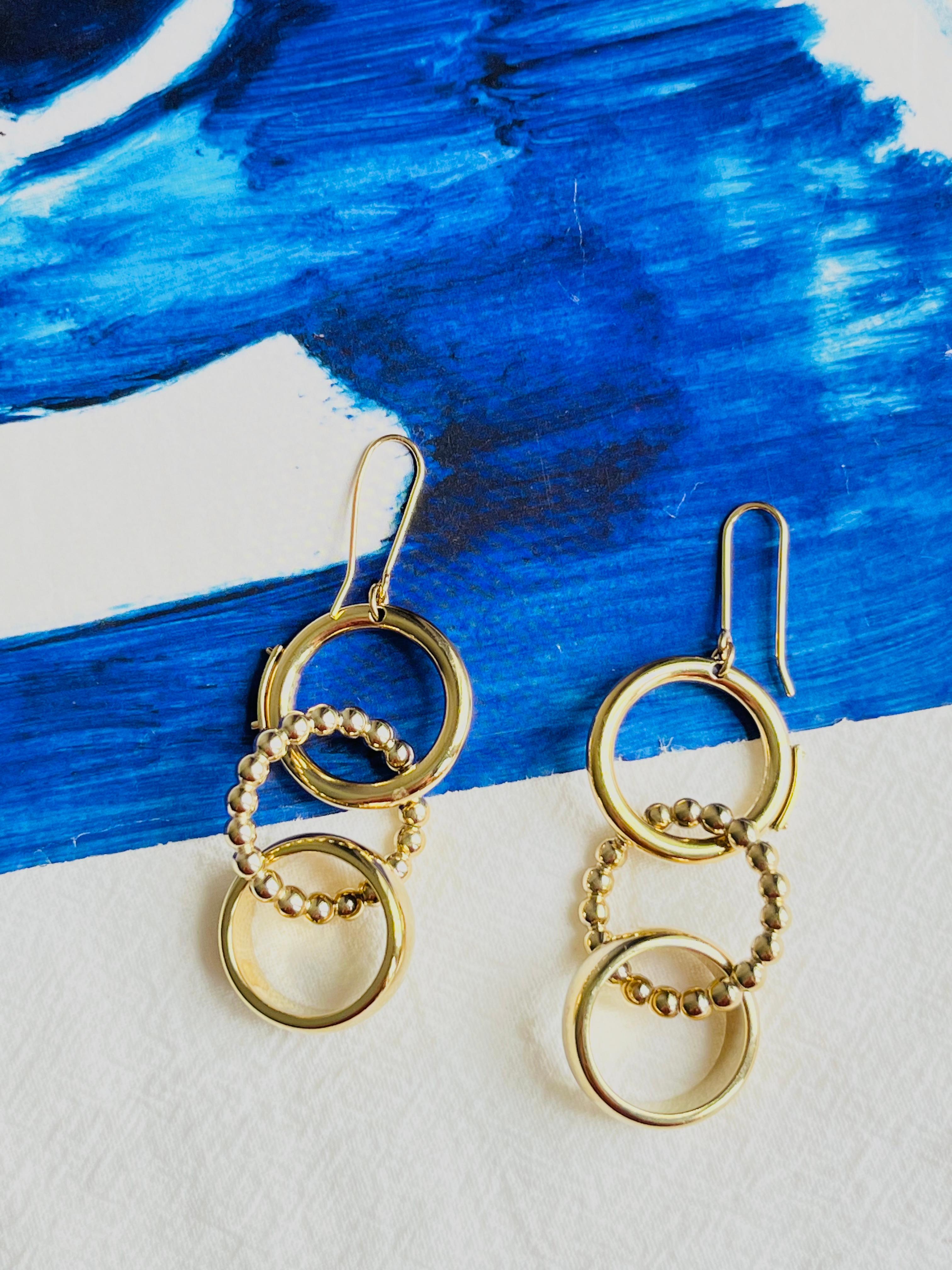 Women's or Men's DOLCE & GABBANA Vintage D&G Glow Dots Trio Circle Drop Hoop Hook Gold Earrings For Sale