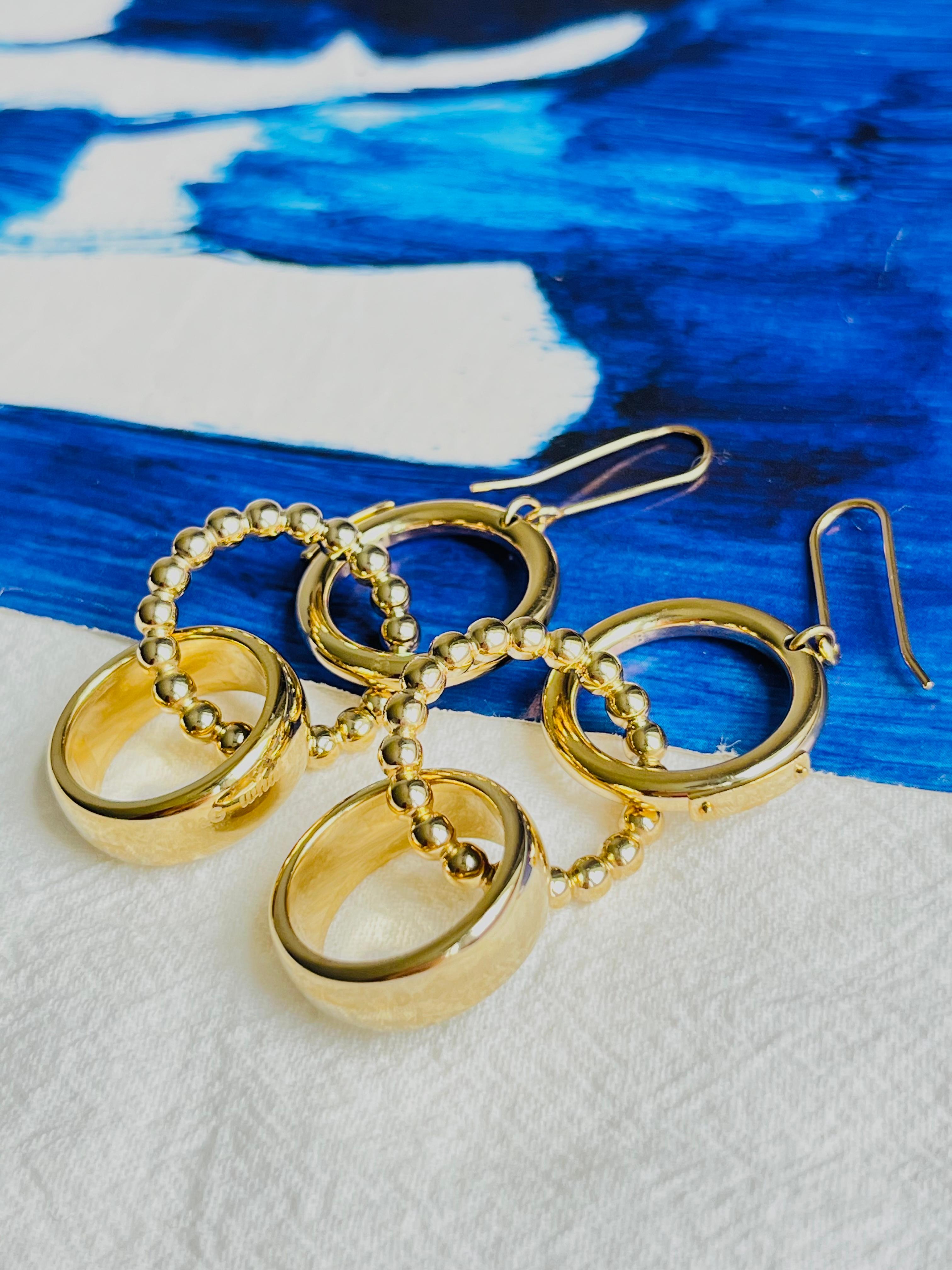 DOLCE & GABBANA Vintage D&G Glow Dots Trio Circle Drop Hoop Hook Gold Earrings For Sale 1