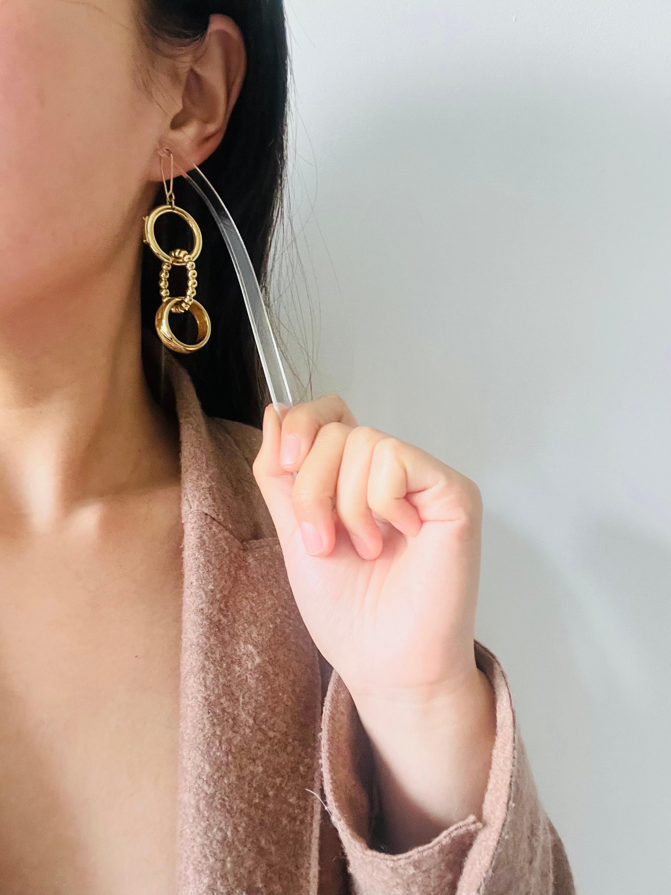 DOLCE & GABBANA Vintage D&G Glow Dots Trio Circle Drop Hoop Hook Gold Earrings For Sale 4