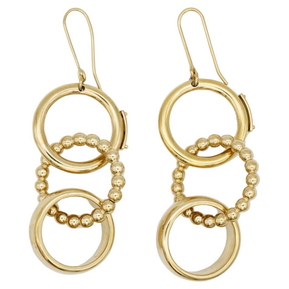 DOLCE & GABBANA Vintage D&G Glow Dots Trio Circle Drop Hoop Hook Gold Earrings