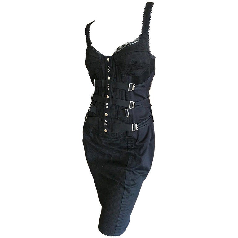 Dolce and Gabbana Vintage D&G Lace Trim Bondage Strap Little Black Dress at  1stDibs | d&g vintage, black lace strap dress, vintage dolce and gabbana  black dress