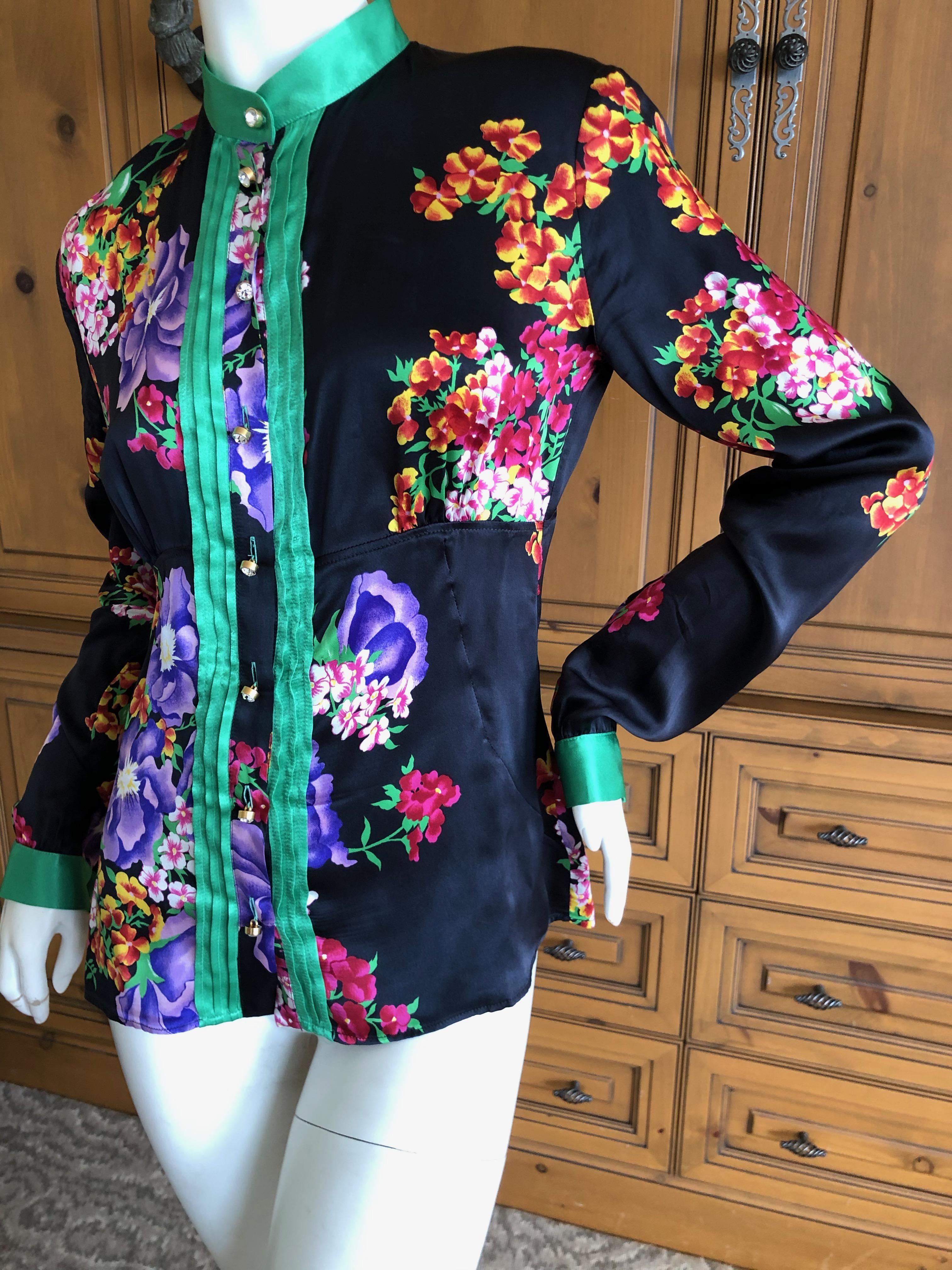 Dolce & Gabbana Vintage D&G Silk Floral Blouse with Large Crystal Buttons  For Sale 2