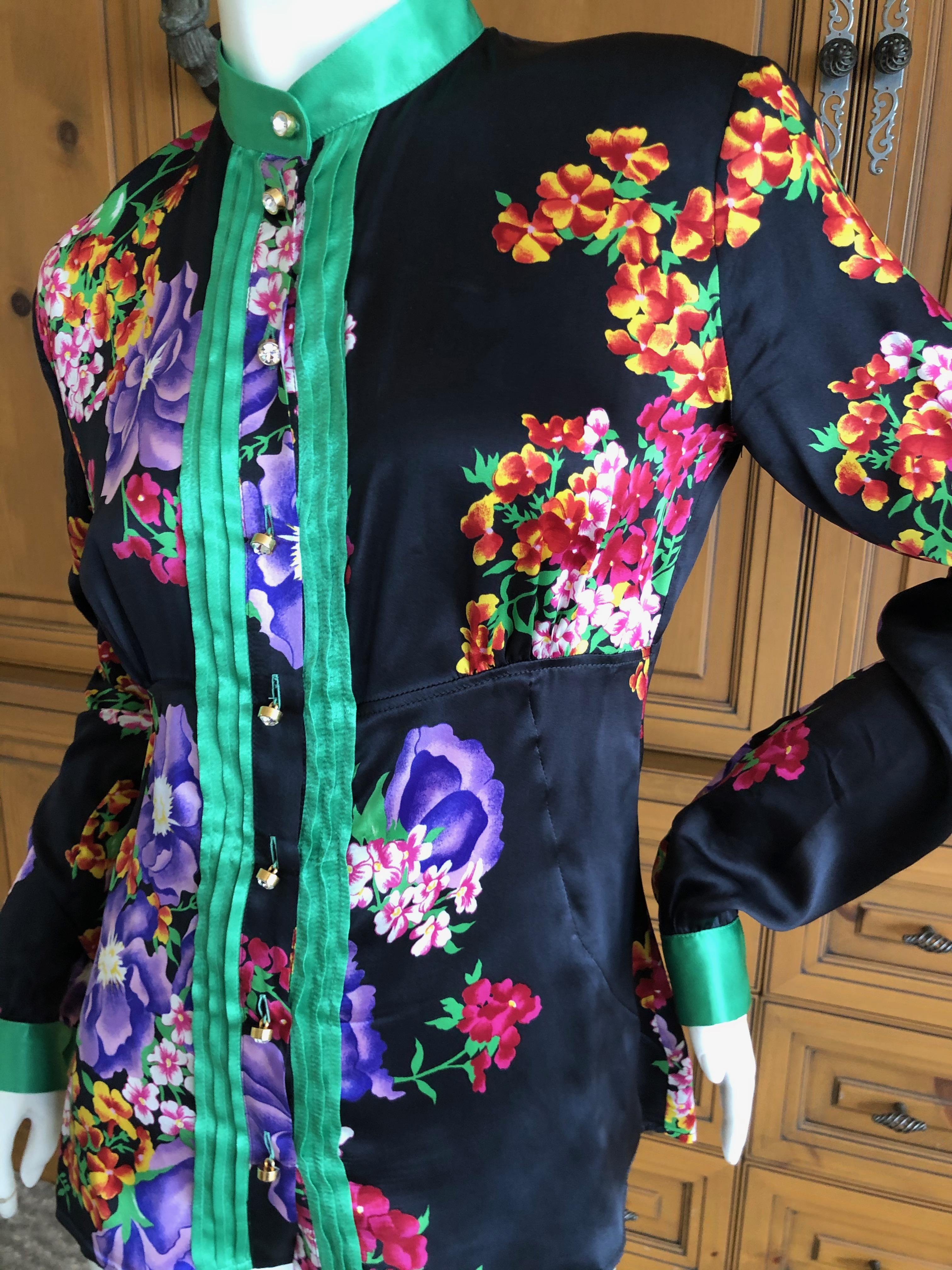 Dolce & Gabbana Vintage D&G Silk Floral Blouse with Large Crystal Buttons  For Sale 3